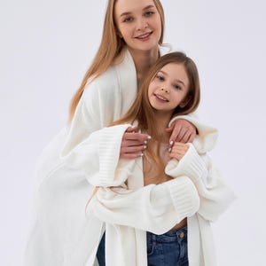 Matching Knit Cardigan Set | Mom and Daughter Outfits | White Long Knit Coat | Family Look Clothing | Oversized Wool Cardigan | Mommy and Me