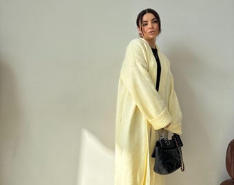 Handmade Oversized Knit Cardigan: Soft Wool Blend, Custom Length