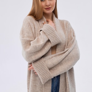 Heavy Knit Duster, Beige Cable Knit Coat, Huge Sleeves, Long Duster Cardigan, Cable Knit Jacket,Long White Bohemian Sweater,Classic Knit