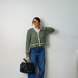 Women Cardigan, Cardigan for women, Winter Cardigan, Green Cardigan, Knit Cardigan, Knitted Cardigan, Cropped Cardigan, Cropped Sweater