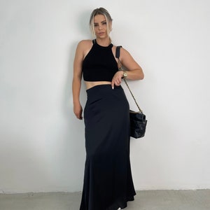 Silk Skirt Black Silk Skirt Silk Maxi Skirt Black Skirt Hight Waist Skirt Summer Skirt Long Black Skirt Formal Skirt Slip Skirt