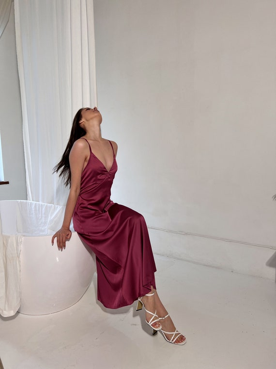 Lace back satin slip dress deals