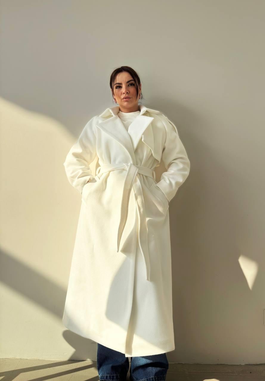 White Elegant Wool Coat Long, Warm Wool Wrap Coat, Wool Coat