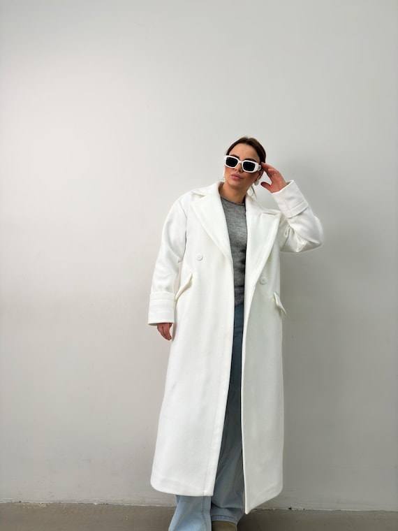 CAPPOTTO, Cappotto caldo di lana BIANCO, Cappotto lungo leggero