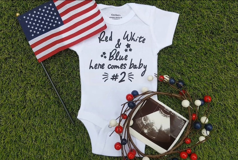 4th of July Pregnancy Announcement Pregnancy Reveal to Husband Independence Day Surprise Second Baby Pregnancy Reveal Onesie
