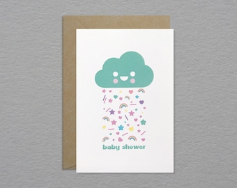 Kawaii cloud baby shower card - Cute gender neutral baby shower card - Surprise baby shower card - Fun unique greeting card