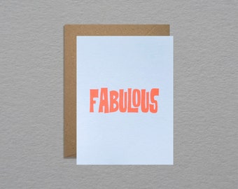 Neon fabulous card - Retro type card - Congratulations card - Minimal birthday card - Friendship card - Fun note card - Trendy greeting card