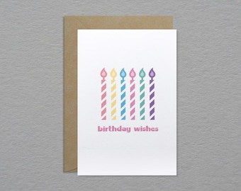 Retro candles birthday card - Rainbow candles birthday card - Birthday wishes card - Unique fun greeting card