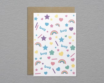 Rainbow confetti baby boy card - Cute boy baby shower card - Baby boy card - Unique baby card - Modern baby card