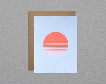 Neon retro sunset card - 80s sunset card - Friendship note card - Trendy note card - Thank you card - Minimal card - Unique greeting card