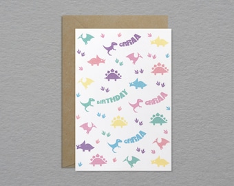 Cute dinosaur birthday card - Dino birthday card - T Rex birthday card - Stegosaurus birthday card - Triceratops birthday card
