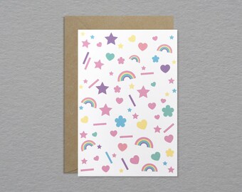 Rainbow confetti thank you card - Confetti birthday card - Birthday party card - Friendship Note Card - Unique fun greeting card