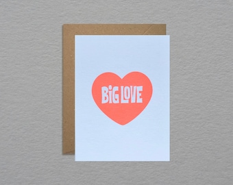 Neon big love card - Love heart card - Retro type card - Anniversary card - Friendship card - Motivational card - Trendy small note card