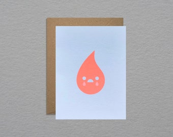 Neon kawaii tear drop card - Cute sympathy card - Emoji sorry card - Thinking of you card - Sad face note card