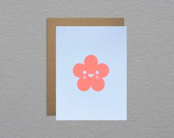 Neon kawaii flower card - Cute emoji card - Thank you card - Fun small note card - Friendship note card - Unique minimal greeting card