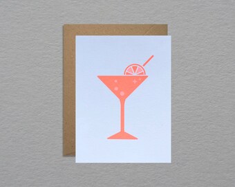 Neon martini birthday card - Cocktail congratulations card - Friendship card - Hen party card - Trendy note card - Fun greeting card