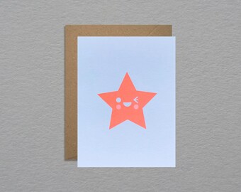 Neon kawaii star card - You’re a star card - Emoji star card - Cute congratulations card - Kids exam card - Well done card - Fun note card