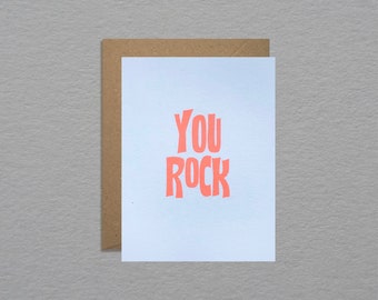 Neon you rock card - Congratulations card - Anniversary card - Motivational card - Just because encouragement card - Trendy small note card