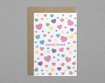 Love heart engagement card - Sweet heart card - Retro love hearts card - Anniversary card - Valentines card - Friendship note card