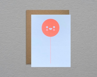 Neon kawaii balloon birthday card - Cute balloon card - Emoji birthday card - Nursery birthday card - Unique birthday card - Fun trendy card