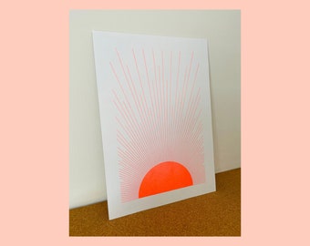 Sunset riso print - Sunburst riso print - Neon orange riso print - A3 and A4 risograph print