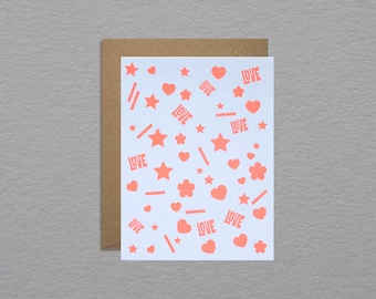 Neon retro confetti card - Retro style card - Anniversary card - Valentines card - Friendship note card - Trendy greeting card