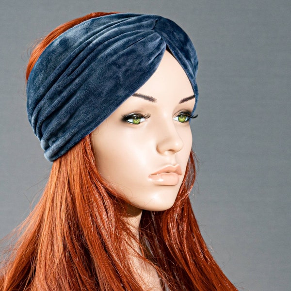 Stirnband Haarband Knotenband Turban blau Samt