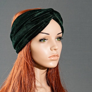 Headband hairband knot band turban dark green velvet