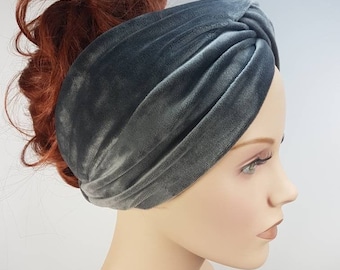 Stirnband EXTRA Haarband Knotenband Turban grau Samt