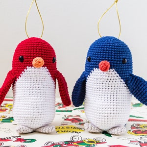 Wzór na szydełkową ozdobę pingwina / Szydełkowy pingwin na Boże Narodzenie / Szydełkowa ozdoba świąteczna / Wzór na pingwina amigurumi / Szydełkowy prezent świąteczny