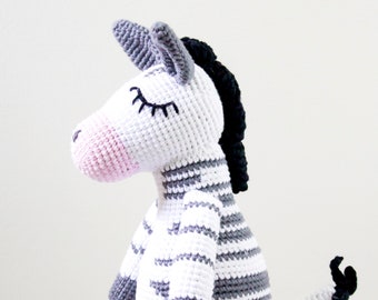 Haak Zebra Patroon / Amigurumi Zoe de Zebra / Amigurumi Zebra Patroon / Gehaakt Zebra Speelgoed / Roze en Zwarte Zebra / Sleepy Eye Zebra