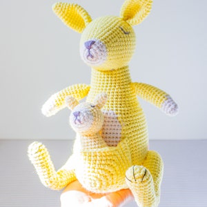 Kangaroo Crochet Pattern / Mom and Baby Kangaroo / Yellow Kangaroo Toy / Joey Kangaroo / Amigurumi Kangaroo Pattern / Kangaroo with Pouch image 6