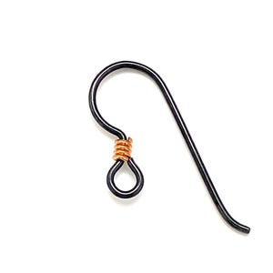 Black Niobium, 10 pieces. French Hook Ear Wires with Bright Bronze Coil. Hypoallergenic. Medical Grade PVC Clutch Included. Made in USA