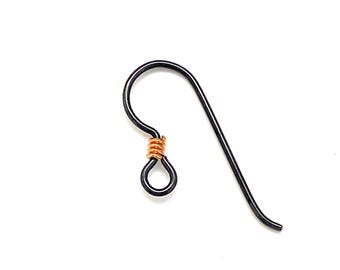 Black Niobium Ear Wires with Bright Bronze Coil. Hypoallergenic. Medical Grade Clutch. USA Made