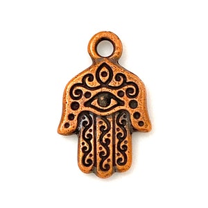 Antiqued Copper Plated Hamsa Hand Charm. (2 pieces) TierraCast® Lead Free Pewter, Made in USA