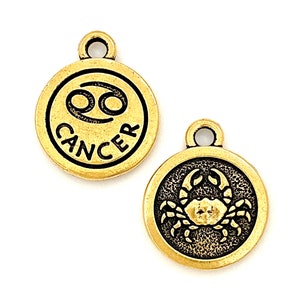 22kt Gold Plated Zodiac Cancer Charm. (1 piece) TierraCast® Lead Free Pewter, Made in USA