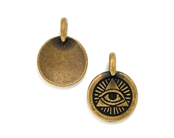 Oxidized Brass Eye of Providence Charm. (2 pieces) TierraCast® Lead Free Pewter. USA Made