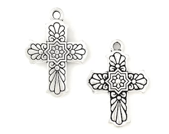 Fine Silver Plated Talavera Cross Pendant. (1 piece) TierraCast® Lead Free Pewter. USA Made
