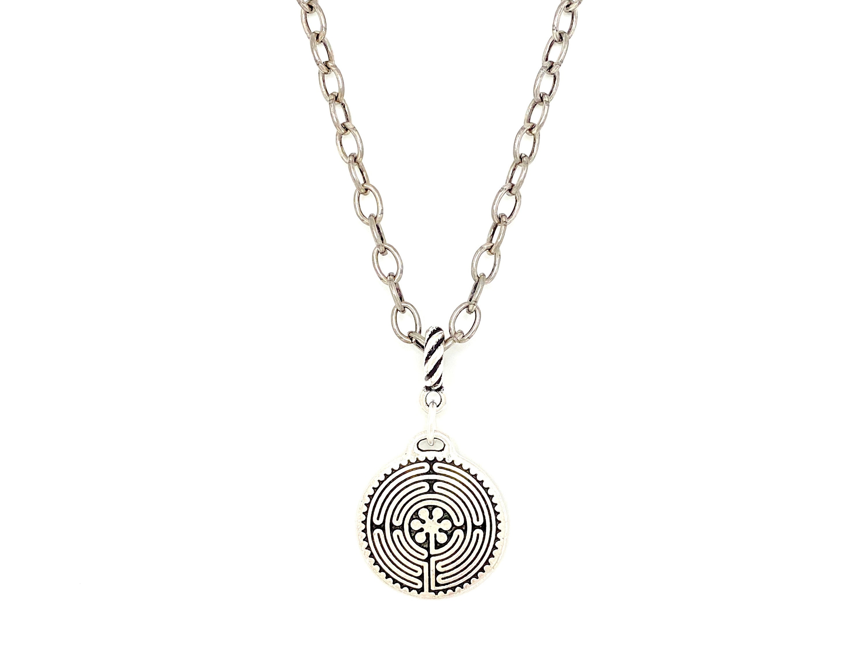 Labyrinth Chain Labyrinth Necklace With Toggle Clasp Pewter With Fine Silver - Etsy
