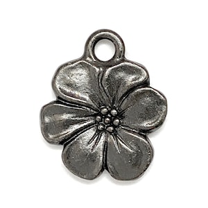 TierraCast® Apple Blossom Charm, 4 pieces, Pewter with Hematite Black Plate. Lead Free Pewter, Made in USA