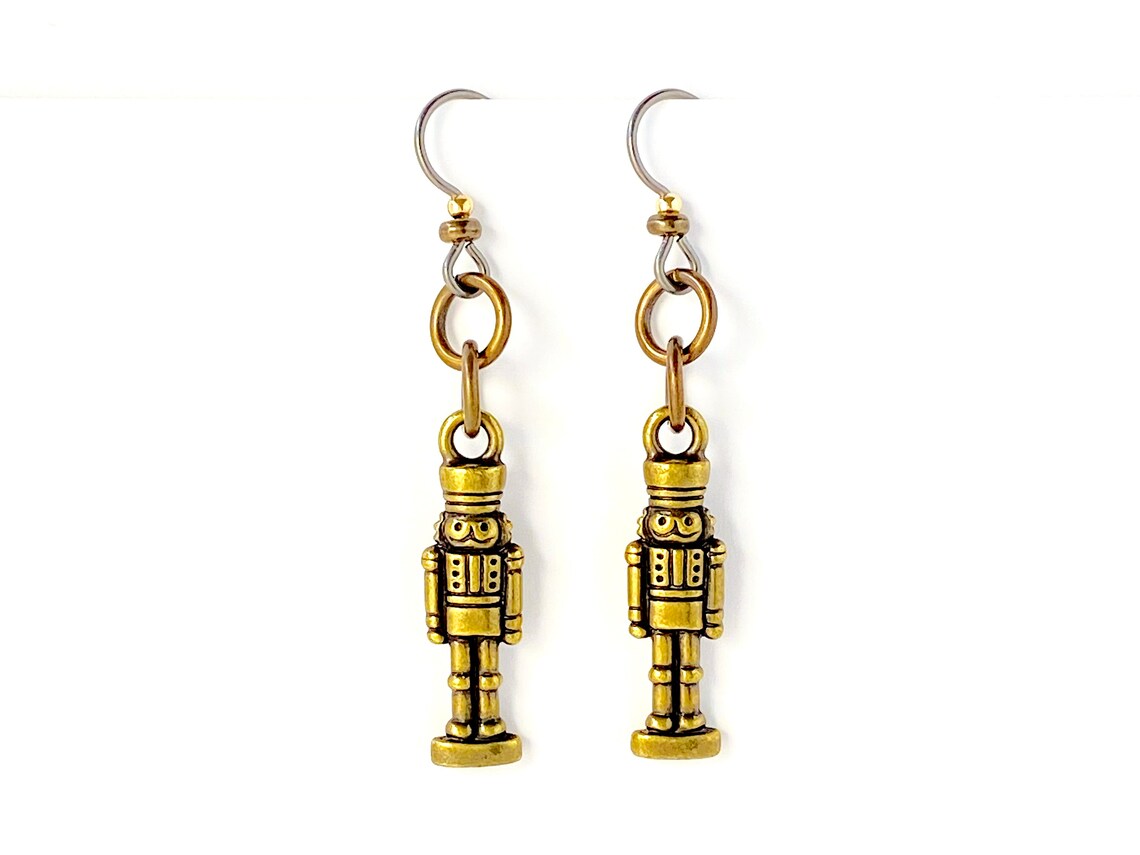 Nutcracker Earrings Pewter With Oxidized Brass Plate Grey Etsy