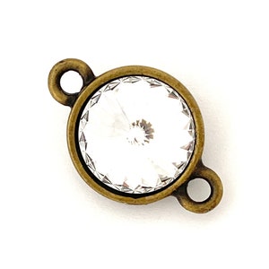 TierraCast® Plain Rivoli Link with 12mm Clear Crystal. 1 Piece. Pewter with Oxidized Brass Plate Finish. Lead Free Pewter