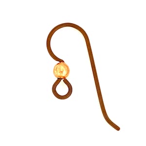 Copper Niobium French Hook Ear Wires with Bright Copper Bead. Hypoallergenic. (10 Pieces) Medical Grade PVC Clutch. Made in USA