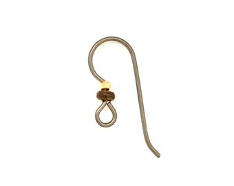 Grey Niobium Ear Wires with Gold Bead and Heishi. Hypoallergenic. Medical Grade Clutch. USA