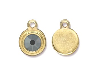 TierraCast® Jet Hematite Crystal Stepped Drop Charm, Pewter with 22kt Gold Plate, Lead Free Pewter, Made in USA