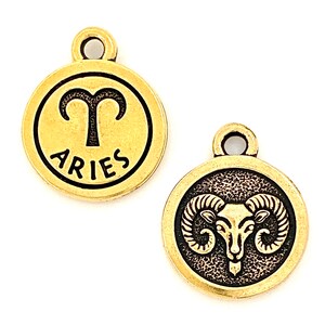 22kt Gold Plated Zodiac Aries Charm. (1 piece) TierraCast® Lead Free Pewter, Made in USA