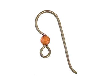 Grey Niobium Ear Wires with Antiqued Copper Bead. Hypoallergenic. Medical Grade Clutch. USA Made