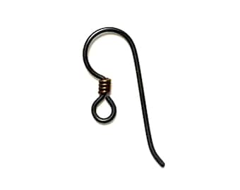 Black Niobium Ear Wires with Bronze Coil, Hypoallergenic. Medical Grade Clutch. Made in USA