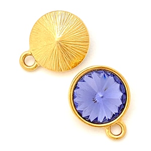 TierraCast® Plain Rivoli Drop with 12mm Tanzanite Crystal, 2 Pieces. Pewter with 22kt Gold Plate. Lead Free Pewter