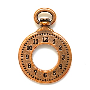 Antiqued Copper Plated Clock Pendant. (1 piece) TierraCast® Lead Free Pewter, Made in USA